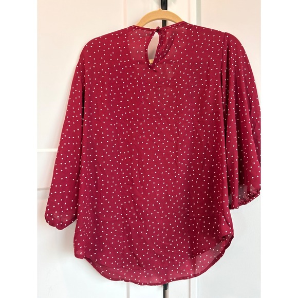 Maurices Burgundy Polka Dot Blouse Bishop Sleeve Cutout Neckline Size M - Picture 5 of 5